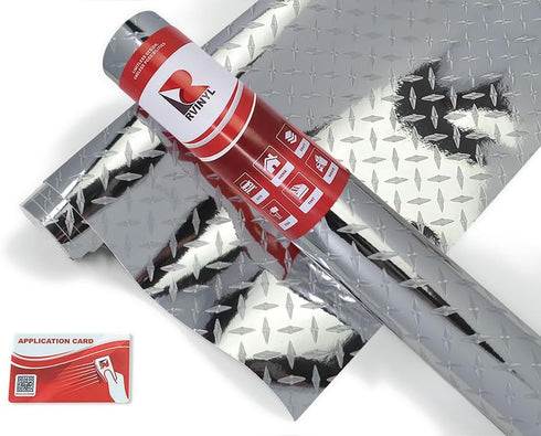 Rvinyl Diamond Plate Silver Tread Vinyl Car Wrap Film - 2ft x 1ft - Vehicle Sheet Roll with Adhesive Back and Air Release Technology...
