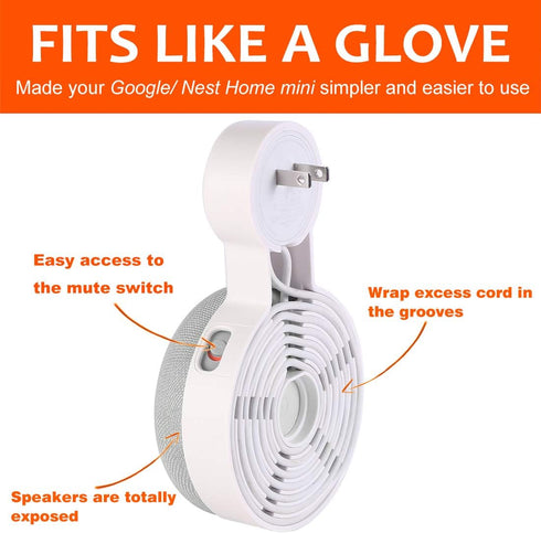 Outlet Wall Mount Holder for Google Nest Mini and Google Home Mini, A Space-Saving Accessories with Cord Management for Google Mini Smart Speaker,...