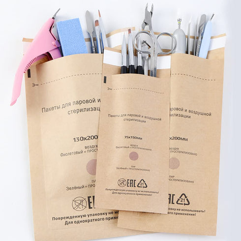 100 Self-Sealing Cleaning Pouches, Dry Heat Autoclave Kraft Paper Cleaning Bags for Dentist Tools and Nail Art Supplies (75mm x 150mm)...