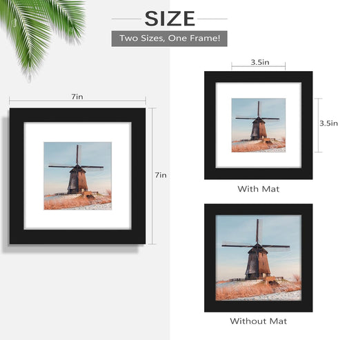 Golden State Art, 6x6 Square Picture Frame - Solid Wood with Real Glass - Display Picture 4x4 with Mat or 6x6 without Mat - Black Photo Frame for ...