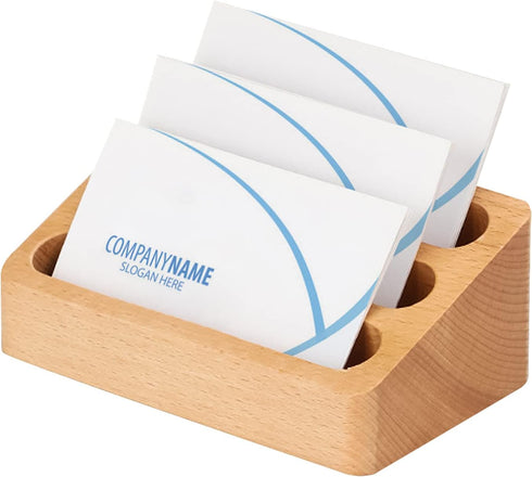 Wood Business Card Holder Desk 3 Grids Wooden Business Card Display Stand for Office and Home(3 Packs)...