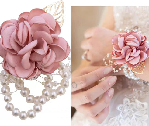6PCS Pearl Wrist Corsage Bands Bride Elastic Pearl Wristband Corsage DIY Stretch Pearl Wedding Wrist Handmade Corsage Accessories for Wedding Part...