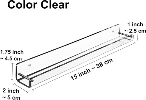 AMT 6 Pack Acrylic Floating Shelves, 15" L x 1.8" W, Clear Bathroom Wall Shelf, Bookshelves, Invisible Display for Office, Bedroom, Small Gap Allo...