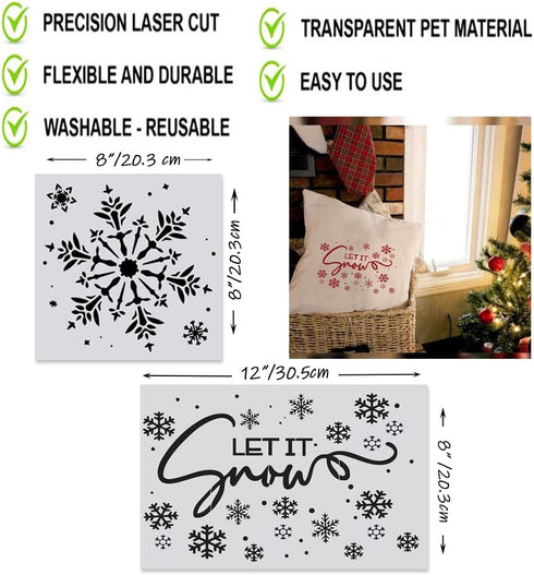 Snowflake Stencil Set | Snowflake Stencils for Crafts, Painting, Windows and More | Christmas Stencils Reusable Templates -Cards, Journals, Orname...