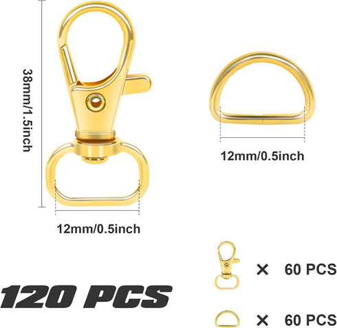 SANNIX 120 Pcs Key Chain Clip Hooks and D Rings Bulk Include 60Pcs Swivel Snap Hooks Lanyard Clips and 60Pcs D Ring for Keychains and Purse Hardwa...