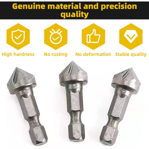 3 Pack Countersink Drill Bit Chamfer Bits 6 Flute for 6.35mm 1/4'' Hex Shank Burr Removal Holes Shaping Trimming Opener Tool Polish Knife Cutter W...