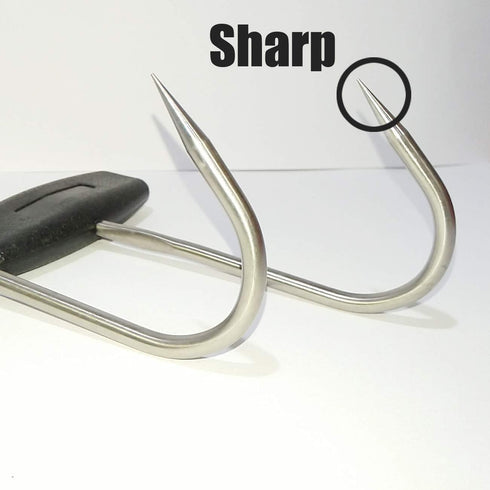 TIHOOD 2PCS Meat Hooksfor Butchering,T Shaped Boning Hooks with Handle 6 inch Stainless Steel Butcher Shop Tool Kit (Black x2)...