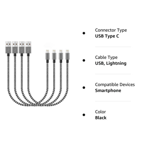 Short iPhone Charger Cable 4Pack,1FT Lightning to USB Braided Data Sync Fast Charger Cord Compatible with iPhone 12 Pro Max/12/11/11 Pro Max X XS ...