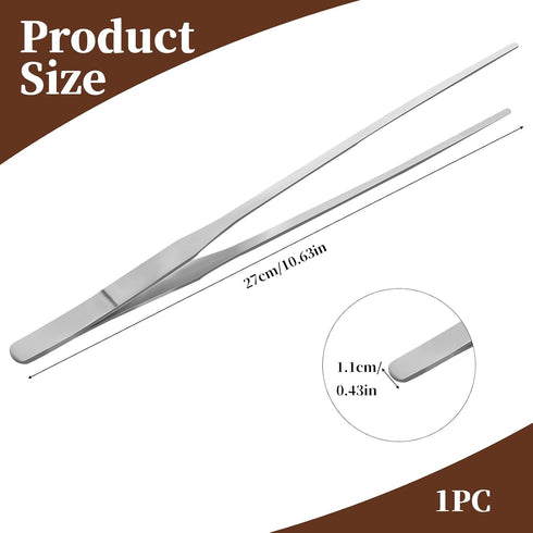 10.6 Inches Kitchen Long Tweezers, Stainless Steel Pointed Thin Tweezers with Precision Serrated Tips Non-slip Reptile Feeding Tongs for Cooking, ...
