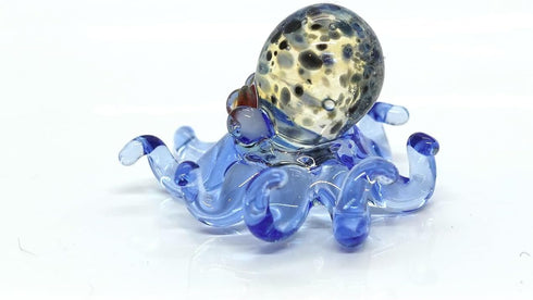Octopus Tiny Micro Figurines Hand Blown Color Glass Art Animals Collectible Gift Home Decor (Marble Blue)...