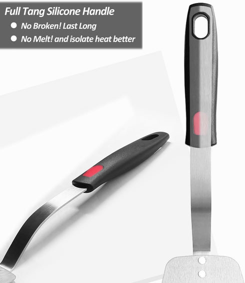 Stainless Steel Flexible Spatula Solid Turner, XiaoZu Thin Metal Spatula for Cast Iron Skillet, Thin Blade and Heat Resistant Silicone Handle, Gre...