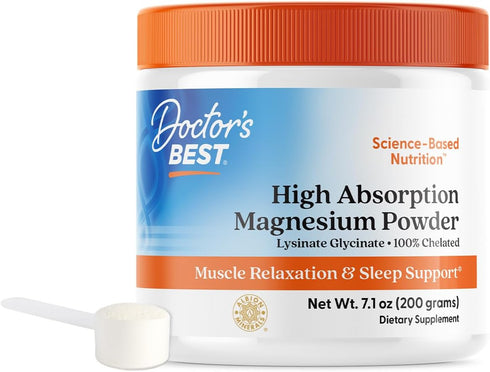 Doctor's Best High Absorption Magnesium Powder,White, 100% Chelated TRACCS, Not Buffered, Headaches, Sleep, Energy. Non-GMO, Vegan, Gluten Free, 2...