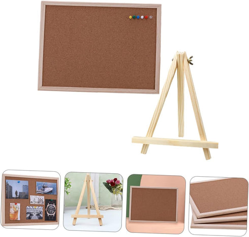 STOBOK Wooden Frame Message Board Notice Board Small Staples Cork Board Tack Board Wood Easel Display Stand Cork Notice Board Decorative Hanging P...