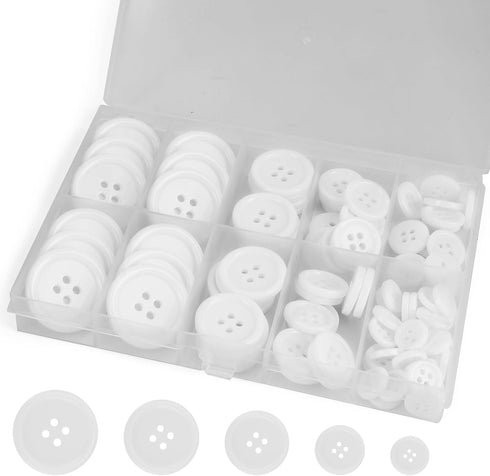 Premium 100 Pcs Resin Sewing Buttons, Eco-Friendly 4-Hole Craft Buttons, 5 Sizes of Black Round Mixed Buttons Suitable for Sewing, DIY and Holiday...