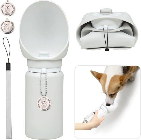 Silicone Dog Water Bottle, Dog Travel Water Bottle Foldable Extra Wide Cup, Lightweight Portable Dog Water Bottle with 2 Metal Pet Tag,Easy to Cle...