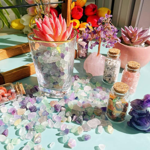 DUQGUHO Decorative Rocks Aquarium Gravel Natural Fluorite Crystals Chip Bulk Rocks Gravel for Plants Terrarium Supplies Little Fish Tank Gravel Pe...