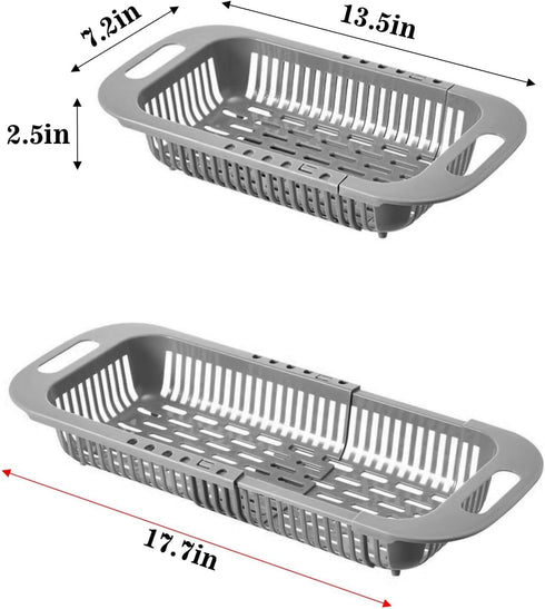 MineSign Extendable Over the Sink Colander Fruits and Vegetables Drain Basket Adjustable Strainer Sink Washing Basket for Kitchen (Grey)...