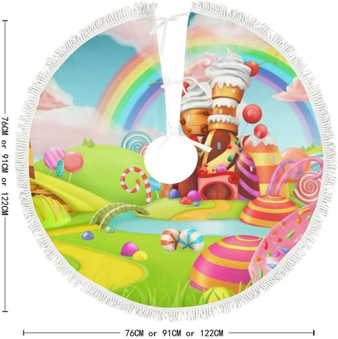 Kuziee Christmas Tree Skirt Xmas Tree Ornament ?Spring Sweet Candy LanSd Cartoon Easter Xmas Party Decoration Tassels Supplies Christmas Tree Base...