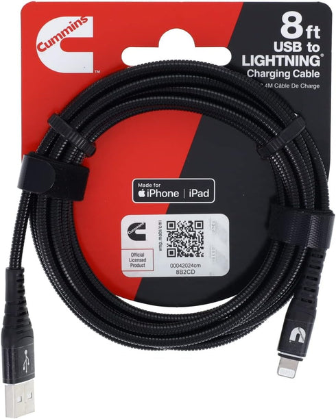 Cummins Lightning(R) to USB Cable MFi-Certified Compatible with Most Apple(R) Devices Plus Wrap Attachment 8ft CMN4708...