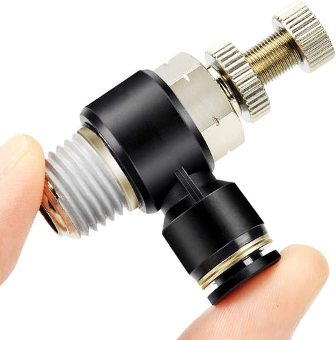 TAILONZ PNEUMATIC 3 Pack SL-3/8-N2 Push to Connect Air Line Fitting Air Flow Control Valve 3/8 Inch od 1/4 Inch Npt Elbow 90 Degree Air Speed Cont...