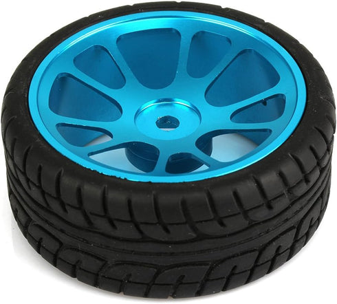 Mxfans 4Pcs Plastic Tires & Blue 10-Spokes Aluminum Wheel Rims for RC 1:10 On-Road Car...