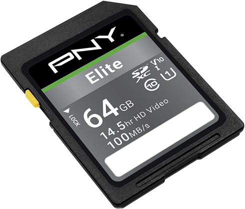 PNY 64GB Elite Class 10 U1 V10 SDXC Flash Memory Card - 100MB/s, Class 10, U1, V10, Full HD, UHS-I, Full Size SD...