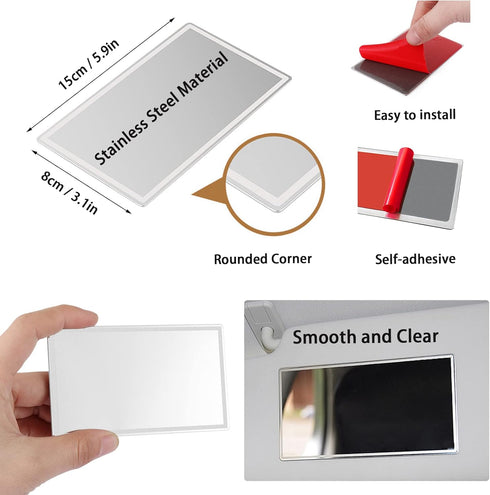 Auto Sun Visor HD Makeup Mirror,Portable Self-Adhesive Seatback Stainless Steel Mirror,Universal Car Interior Cosmetic Mirror...