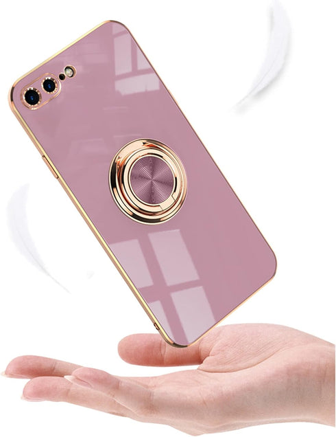 aowner for iPhone SE 3/SE 2/iPhone 8/7 Ring Holder Case Shiny Plating Rose Gold Edge with 360 Degree Rotation Kickstand for Women Girls Slim Soft ...