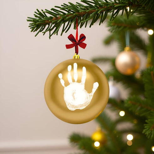 Tiny Ideas Christmas Baby's Handprint Ball Ornament, Included Paint for Baby Print, Newborrn Holiday Keepsake Gift, DIY Classic Hanging Bauble, Go...