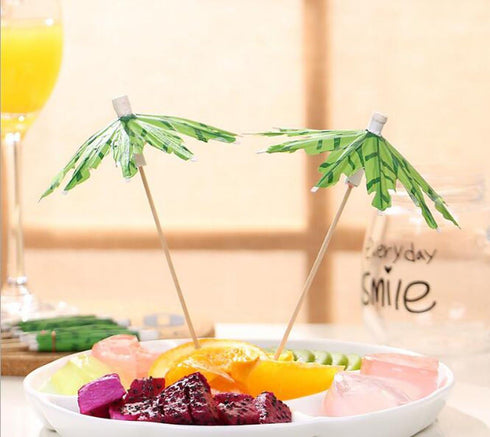 50 Pcs Cocktail Drink Green Tropical Coconut Palm Tree Paper Umbrellas Picks - Cocktail Parasols Cupcake Picks for Hawaiian Party and Pool Party T...
