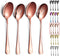 Rose Gold Serving Spoons 4 Pieces, Kyraton Titanium Plating Serving Spoon, Include 2 Serving Spoon And 2 Slotted Spoons, Stainless Steel Serving U...