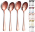 Rose Gold Serving Spoons 4 Pieces, Kyraton Titanium Plating Serving Spoon, Include 2 Serving Spoon And 2 Slotted Spoons, Stainless Steel Serving U...