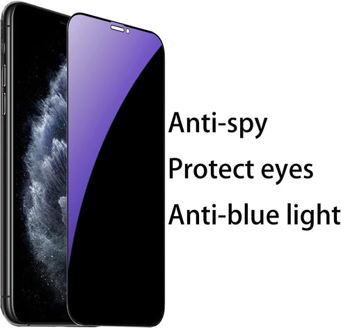 2 Pack Anti-Blue Privacy Tempered Glass Suit for iPhone Xs Max/iPhone 11 Pro Max Anti-Spy Screen Protector Anti-Peeping Film 9H Hardness Anti-scra...