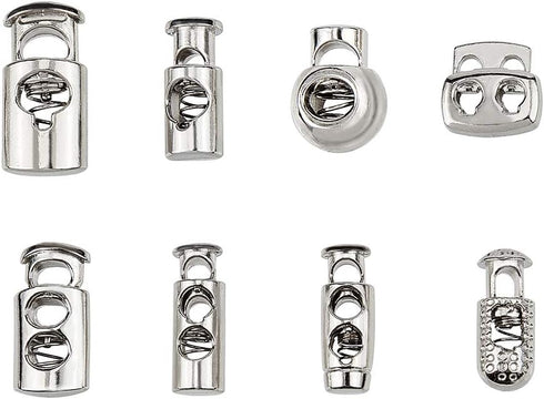 PandaHall 64pcs 8 Styls Metal Alloy Spring Fastener Cord Lock Toggle Stopper Toggle Stopper for Drawstrings...