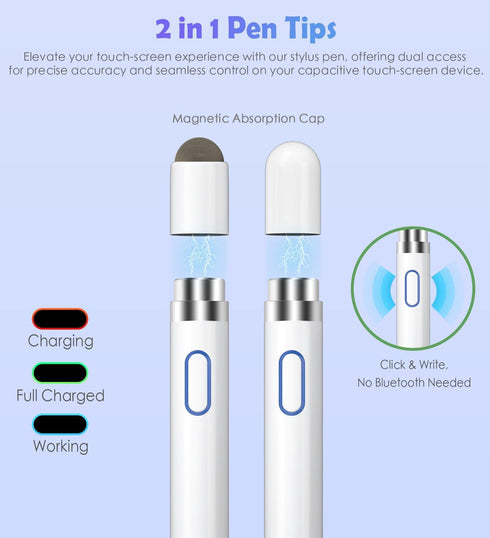 Active Stylus Pen for Touch Screens, Dual Pen Tips for Drawing &Writing,High Precise Universal Digital Pencil for A-pple i-Phone 15/14/13/12/11/X/...