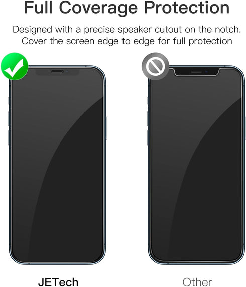 JETech Full Coverage Screen Protector for iPhone 12/12 Pro 6.1-Inch, Black Edge Tempered Glass Film with Easy Installation Tool, Case-Friendly, HD...