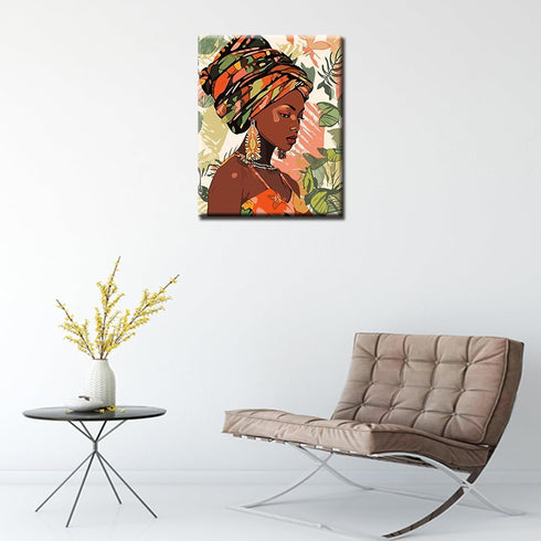 African America Painting Afro Black Girl Art Paint by Number Kits 16 x 20 inch Canvas DIY Tropical Green Leaves Oil Painting for Kids Adults Begin...