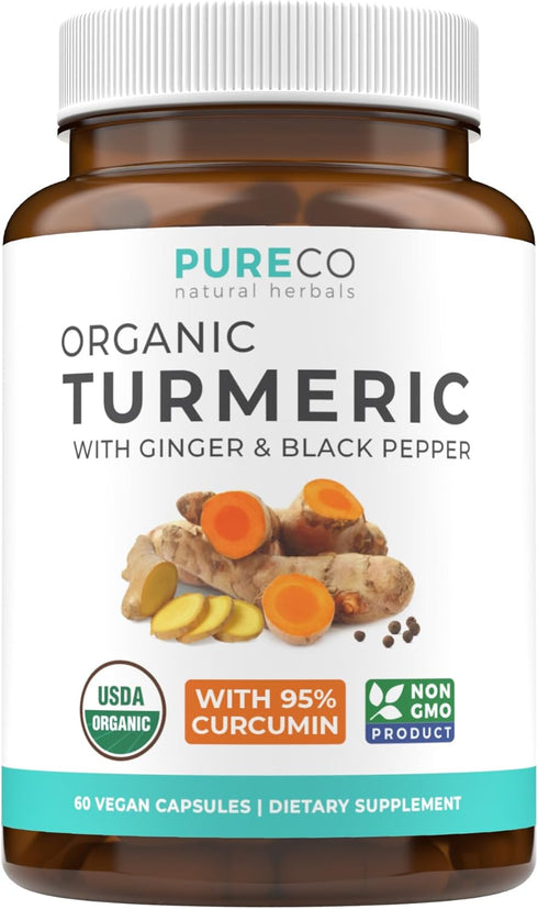 USDA Organic Turmeric Curcumin with Black Pepper and Ginger (2 Month Supply) Joint Support Supplement with Tumeric and Ginger Root Powder - Organi...