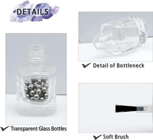 6PCS Empty Nail Polish Bottles with Funnel, Empty Fingernail Polish Bottles Glass Rectangle with Brush & Mixing Balls Black (10ML)...