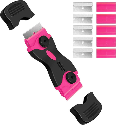 DEKEones Razor Blade Scraper, Double Edged Razorblade Scraping Tool with 10 Pcs Razor Blades, Paint Scraper for Glass, Decals, Tint, Stickers, Lab...