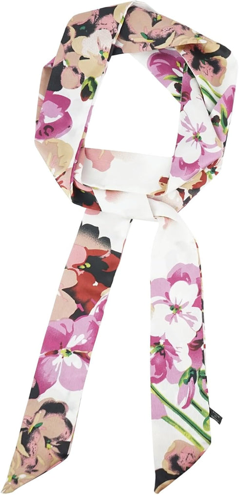 Luwint Long Thin Floral Chiffon Scarf, Silk-like Satin Scarf Skinny Necktie Narrow Scarf Handbag Handle Wrap Ribbon Hair Band Sash Waist Belt for ...
