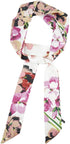 Luwint Long Thin Floral Chiffon Scarf, Silk-like Satin Scarf Skinny Necktie Narrow Scarf Handbag Handle Wrap Ribbon Hair Band Sash Waist Belt for ...