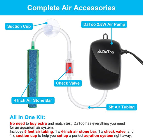 DaToo Aquarium Air Pump 2.5W/3W/4.5W 32GPH/64GPH/210GPH Powerful Airflow Fish Tank Oxygen Pump Single/Dual Outlet Quiet Aquarium Aerator with Comp...