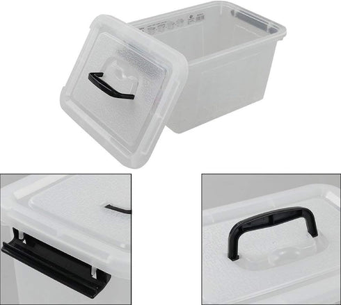 Kekow 6 L Clear Storage Box, Plastic Storage Latch Box with Black Handle, 4-Pack...