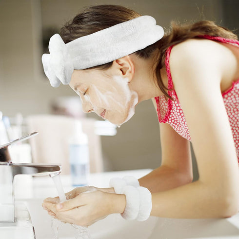 6 PCS Spa Headband with Wrist Washband Face Wash Set, Makeup Headband and Wristband Towel Scrunchies for Washing Face, Skincare Headband Sleepover...