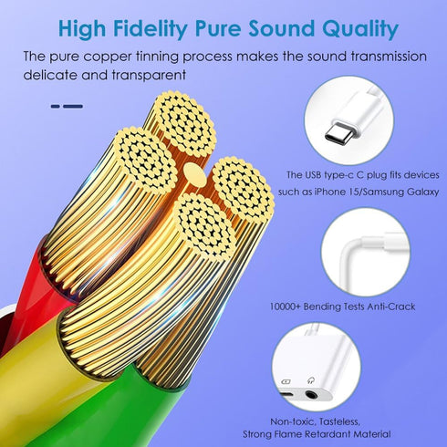 USB C to 3.5mm Headphone Splitter and Charger Adapter for iPhone 15/iPad Pro, 3 in 1 USB C to Dual Earphone Jack with PD Fast Charging Dongle Comp...