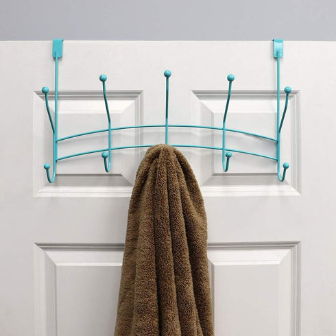 Home Basics Over The Door Clothes Hanger and Towel Rack with 5 Hooks Curved Arc Design | Durable Steel Material | Soft Sculpted Hooks with Balled ...