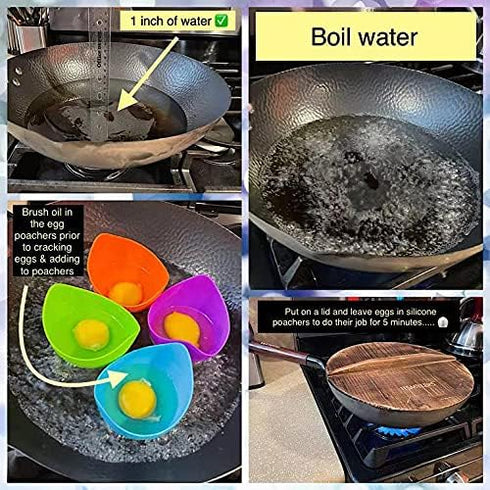 Poached Egg Cooker, Egg Poachers Silicone Egg Poacher Cups with Ring Standers, Non Stick Egg Poaching Cup for Microwave Stovetop Air Fryer Egg Coo...