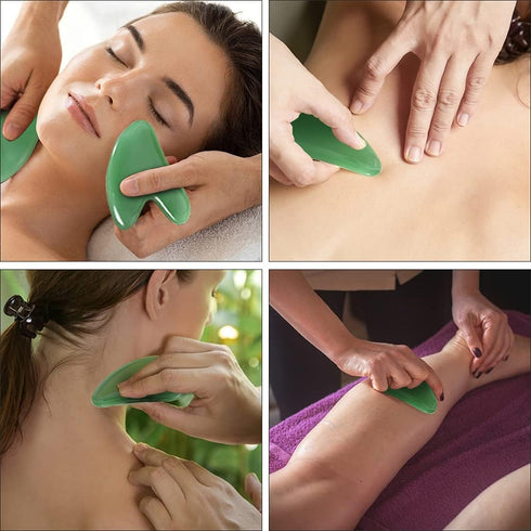 Gua Sha Massager Tool, 2 Pcs Natural Jade Stone Guasha Board, Gua Sha Scrapping Massager Stones for Physical Therapy and SPA Acupuncture Therapy, ...