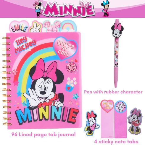 Innovative Designs Disney Minnie Mouse Tab Journal Spiral Notebook, Ballpoint Pen, Sticky Tabs, 96 Lined Pages, Pink...